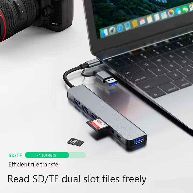 Адаптер Onvian HUB 8in1 USB to USB-4шт/TF SD Slot/3.5 Jack/USB-C Adapter, фото №4
