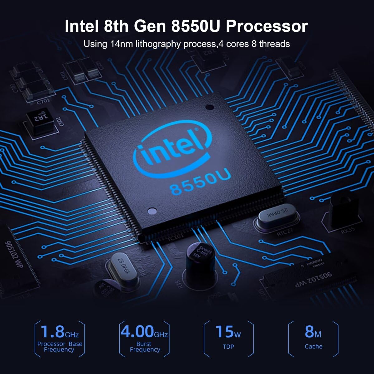 Промисловий ПК HISTTON 8th Gen Intel i7 DDR4 з Intel Core i7 8550U 16GB 256GB SSD 4 RS232 COM+2 RS232/485 COM, 2 LAN, HD 2.0, DP, EDP, LPT, WiFi, Windows 11 Pro / Linux Ubuntu, фото №2