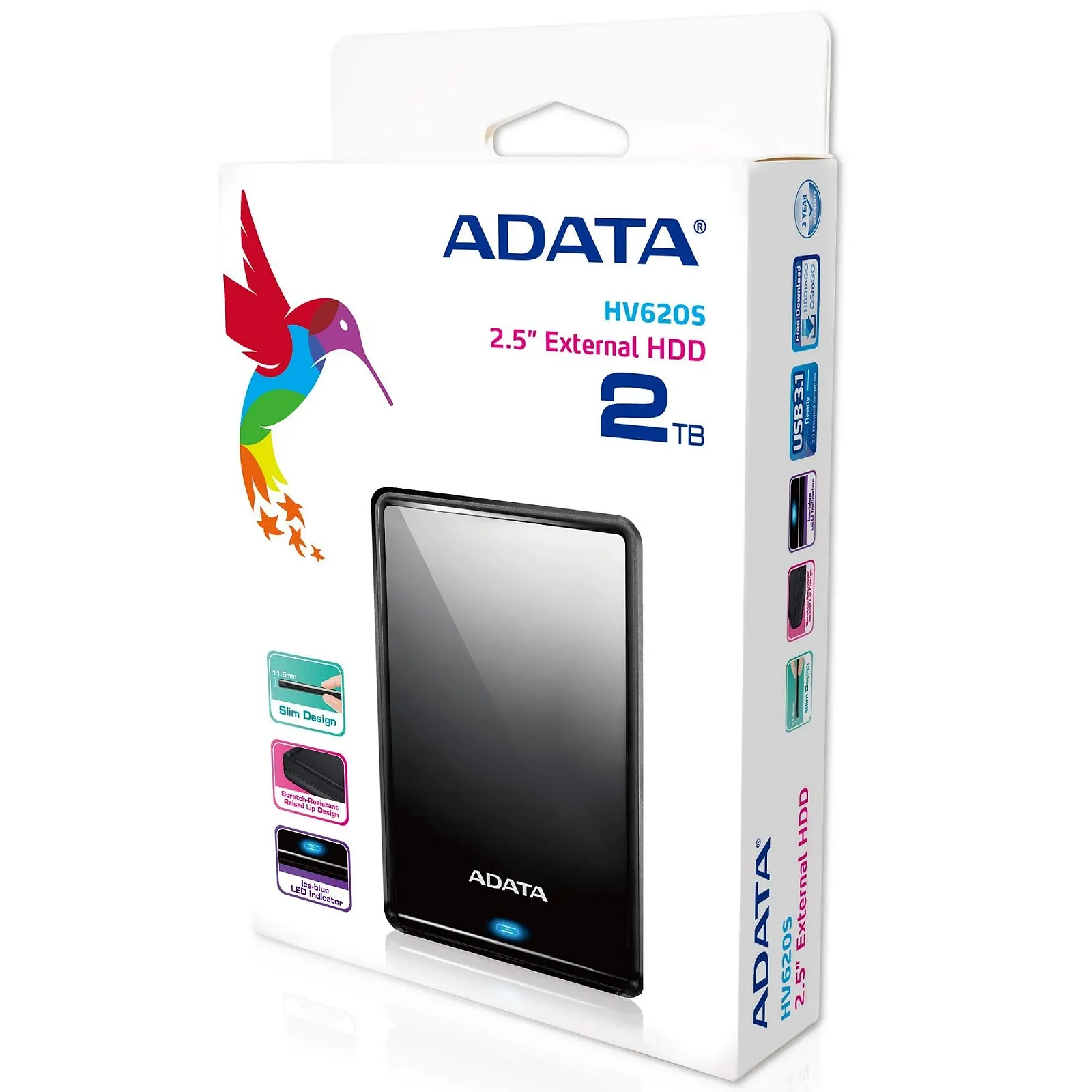 Внешний жесткий диск ADATA HV620S AHV620S-2TU3-CBK 2TB 2.5 USB 3.1 11.5 мм Black, фото №7