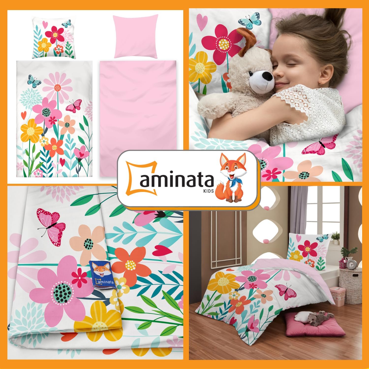 Постільна білизна Aminata kids 135 x 200 см, дитяча, квіти, бавовна, двостороння, різнокольорова, блискавка YKK, фото №2