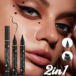 Подводка 2 в 1 с двойным штампом Черная Водостойкая (квадрат, сердце, звезда) synthetic.ua - Фото 1