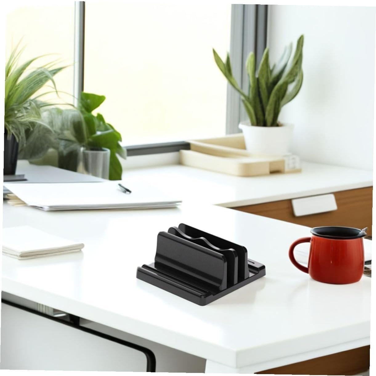 Вертикальная Подставка для ноутбука с двойным слотом, регулируемая док-станция, многофункциональный настольный органайзер для книг и ноутбуков, компактная, стабильная подставка, подходит для чтения, фото №5