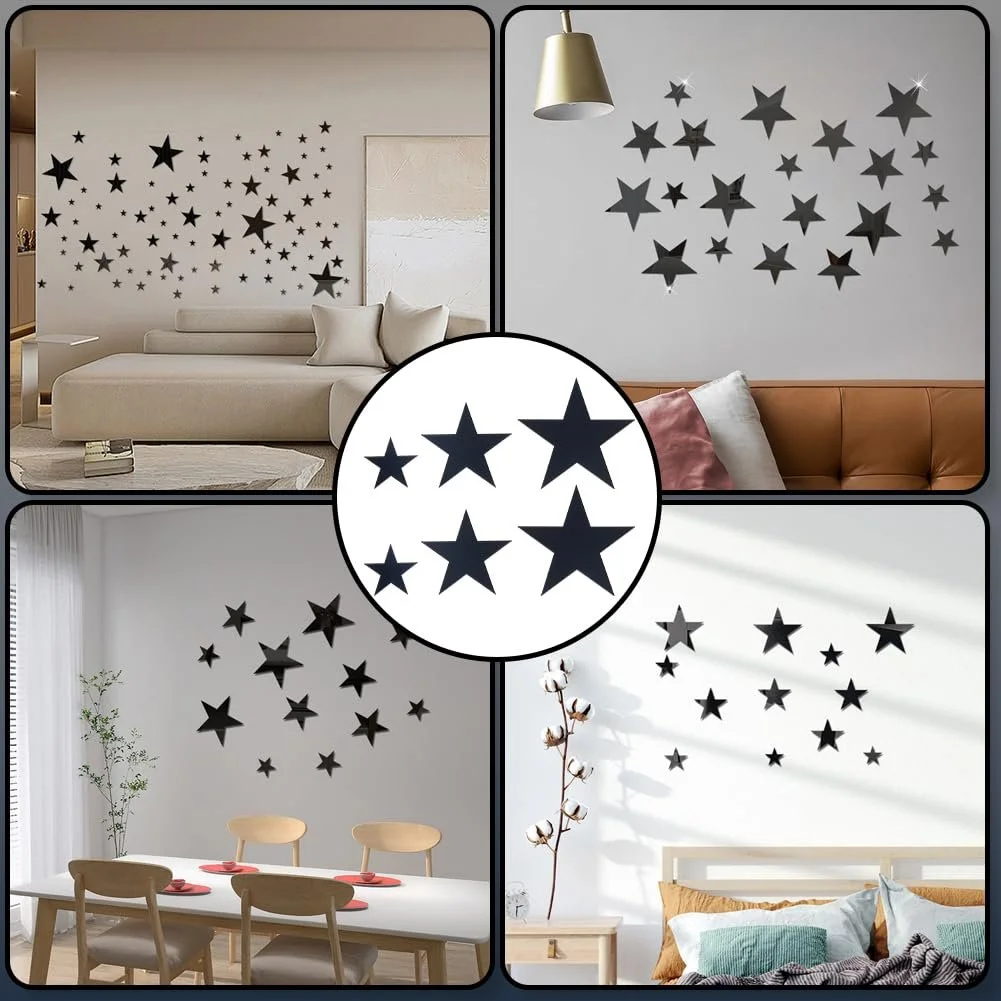 Наклейки на стіну GORGECRAFT Зірки дзеркальні самоклейні 80 шт. Чорні, фото №5