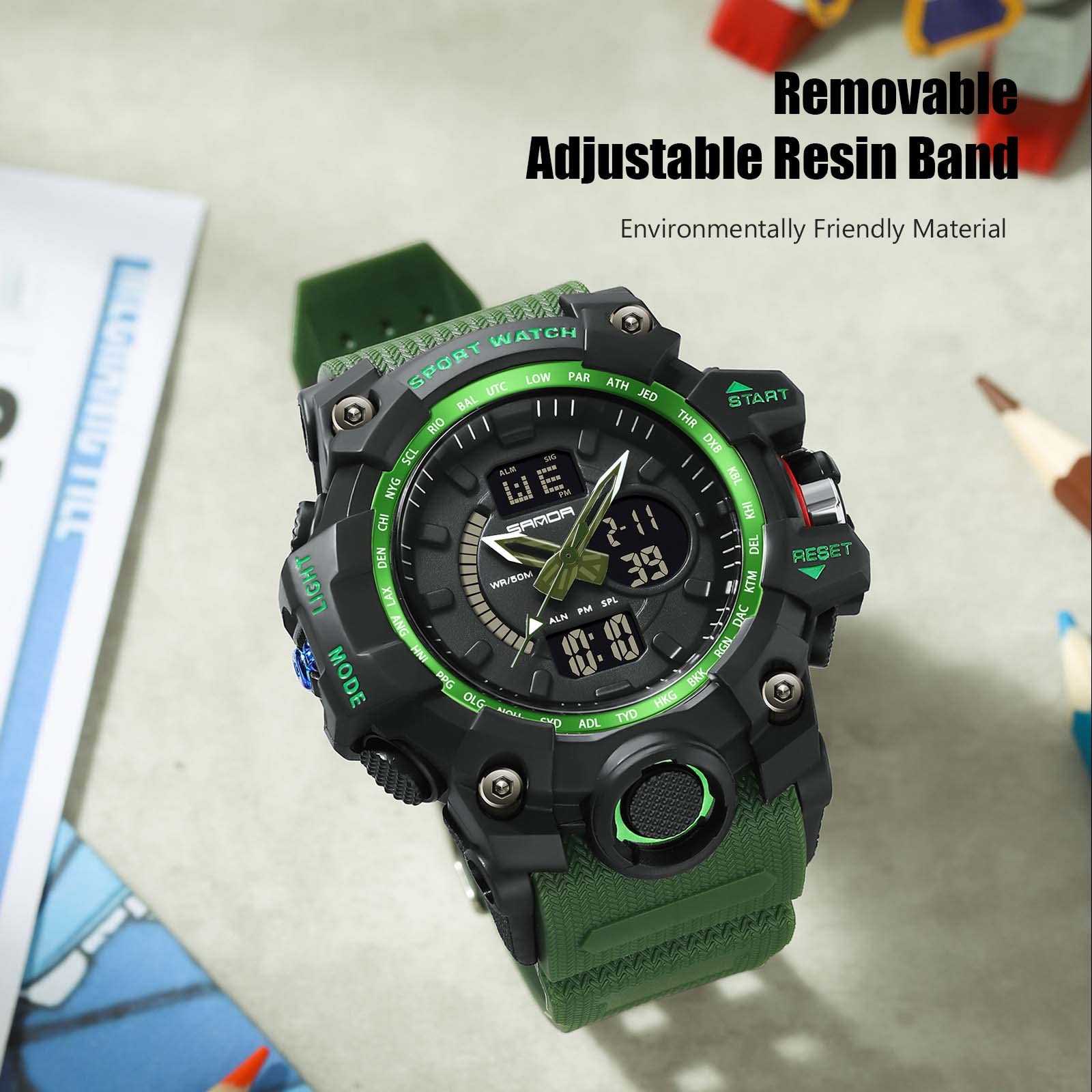 Часы rorios Унисекс Digital Military Спортивные Черный Зеленый A Ремешок, фото №4