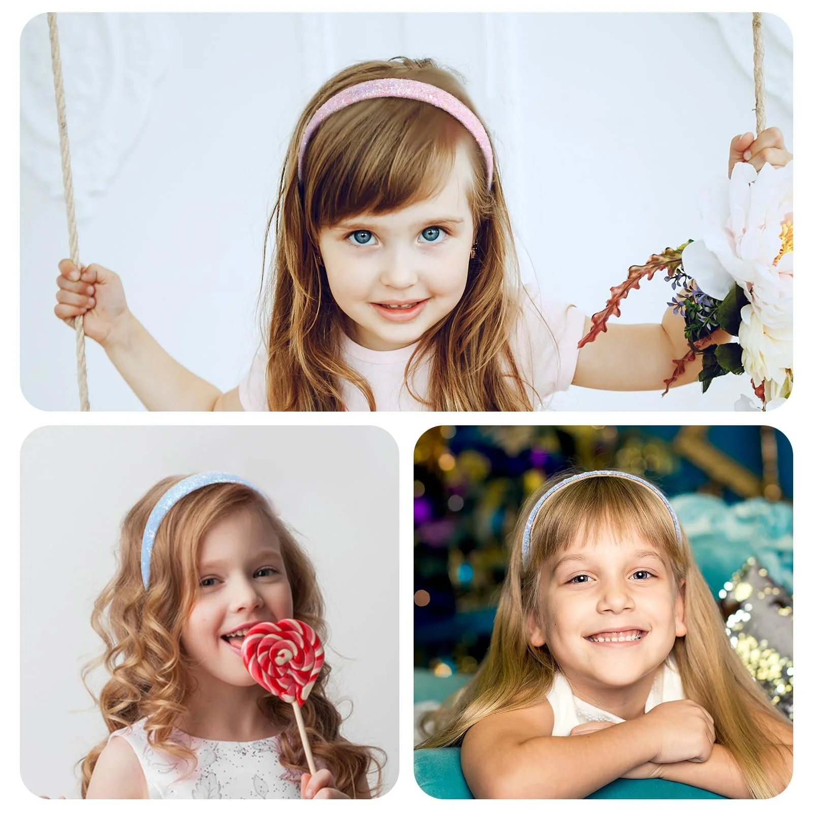 Набір із 3 дитячих обручів для волосся з блискітками, фото №4 Набір із 3 дитячих обручів для волосся з блискітками, фото №4