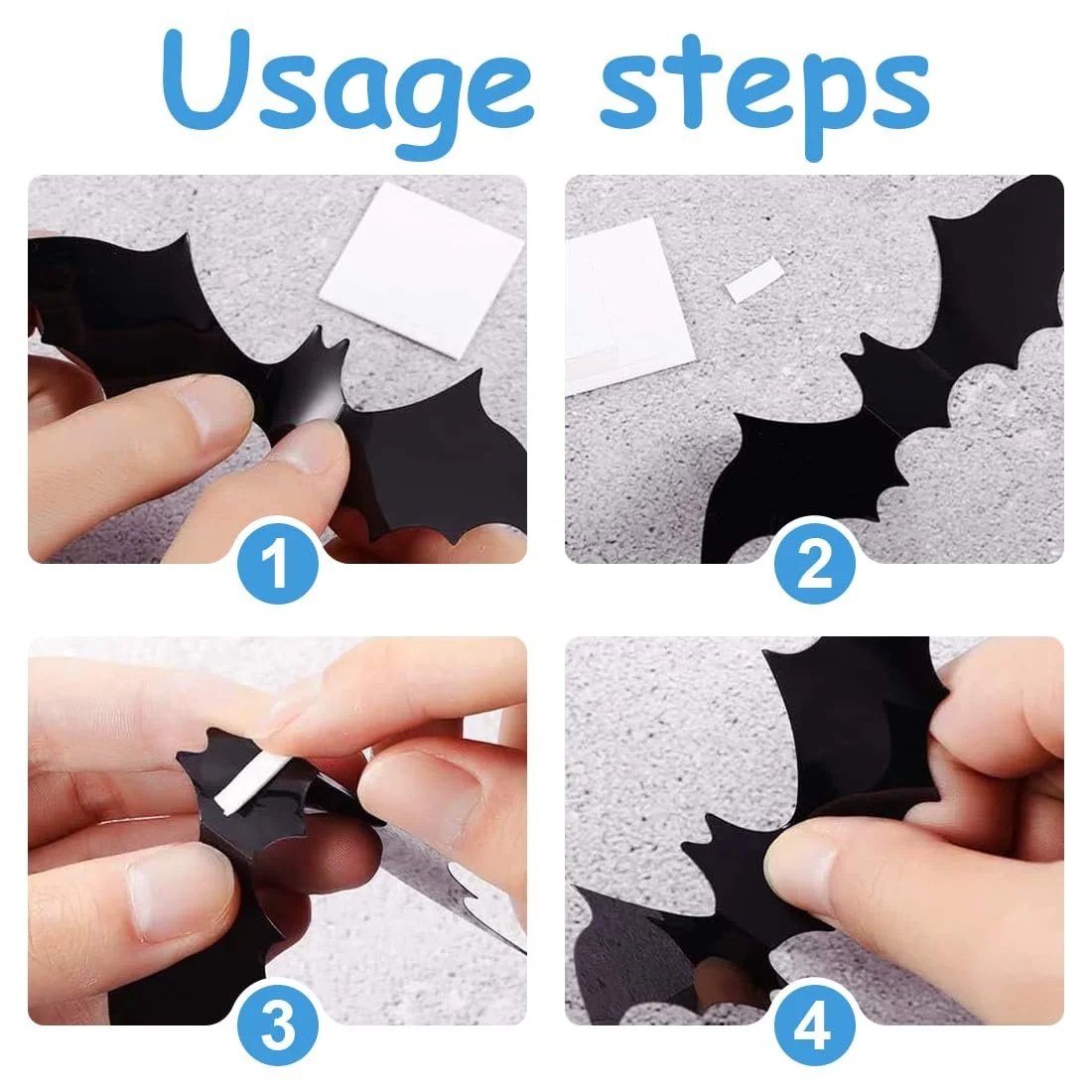 Набір наклейок на стіну 3D Кажани на Хелловін 48 штук Чорний, фото №4