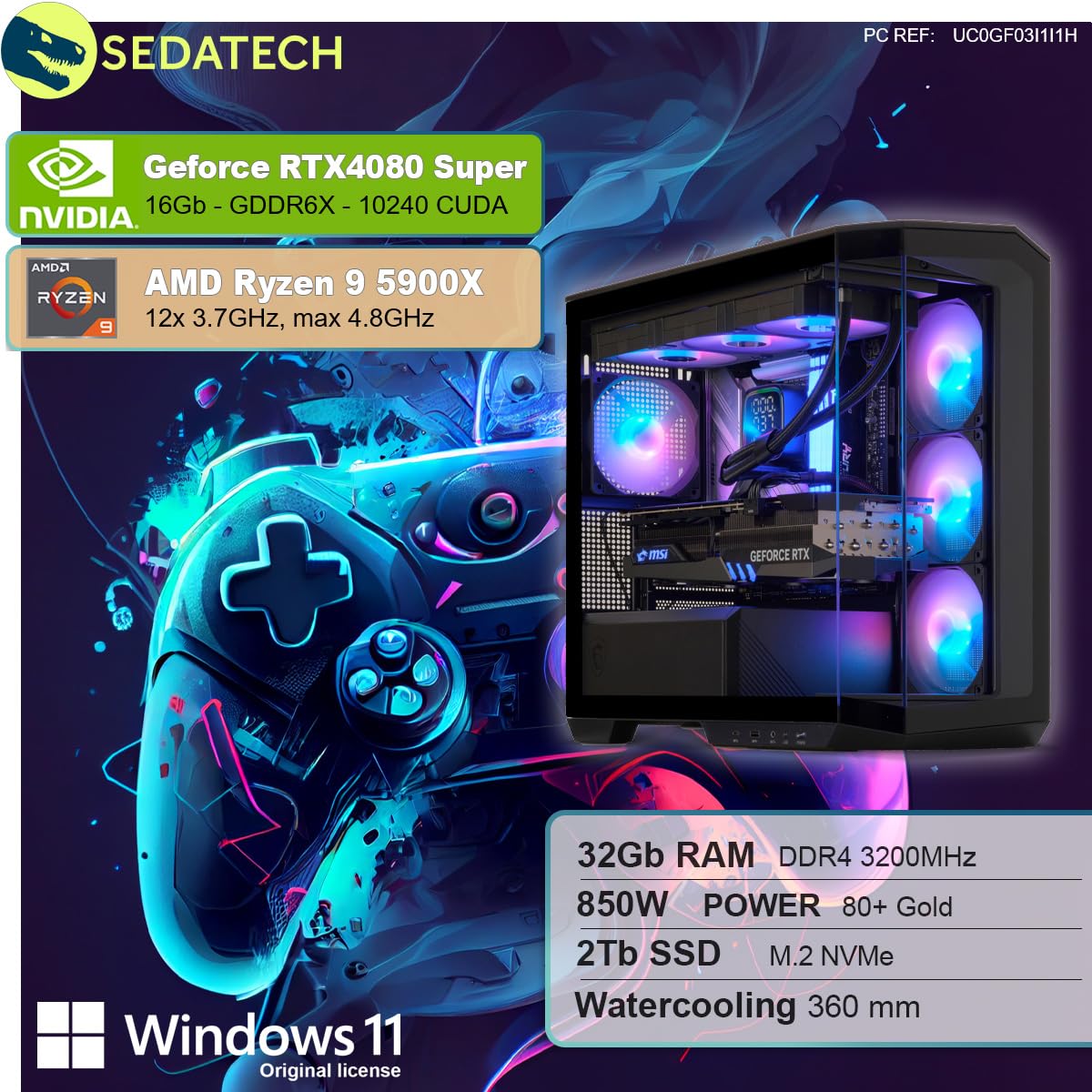 ПК Sedatech Advanced Gaming Water Cooling AMD Ryzen 9 5900X RTX4080 Super 32GB RAM 2TB SSD M.2 Windows 11, фото №2