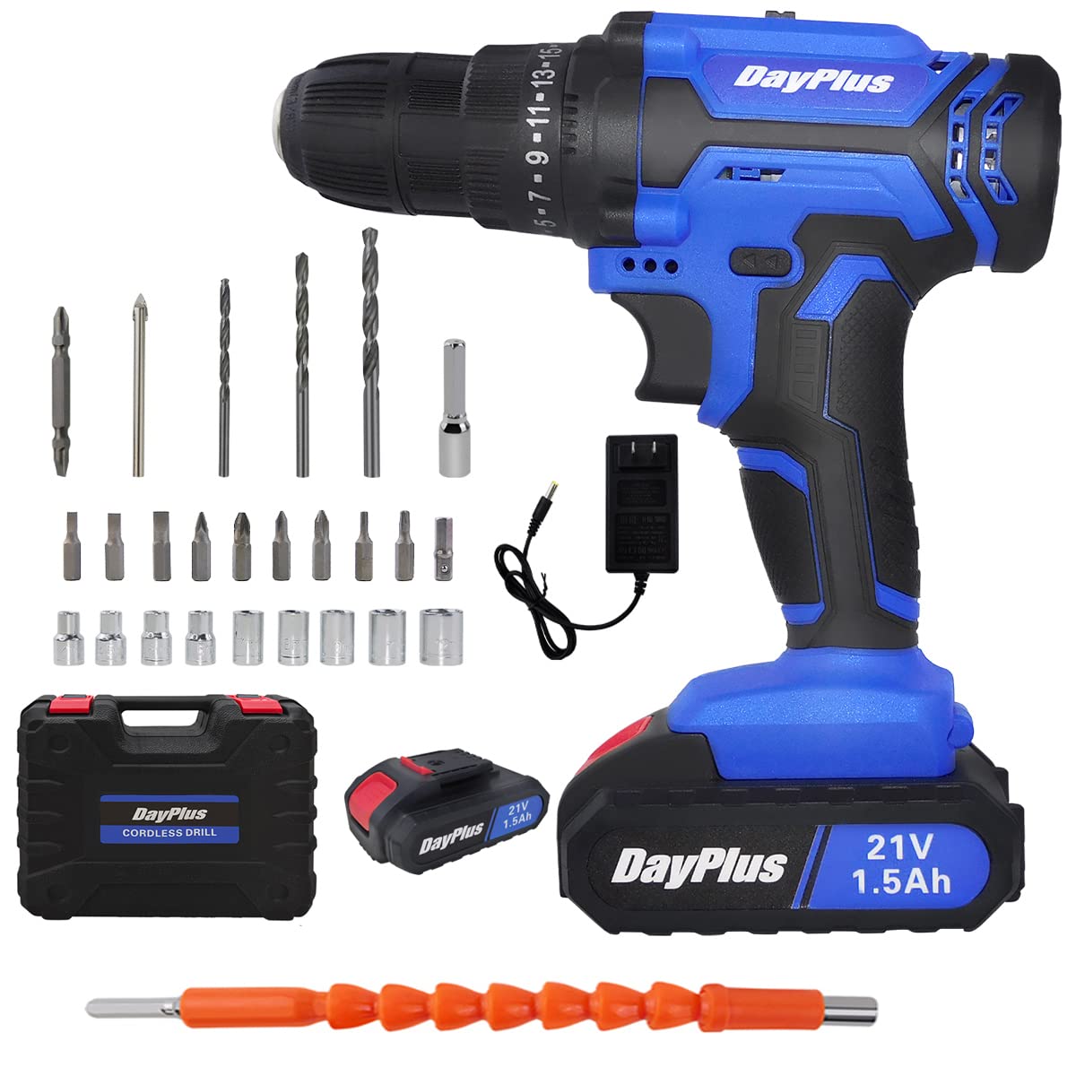 Шурупокрут Cordless Brushless 21 В (з 2 x 1.5 Ач батареями і зарядним пристроєм, у кейсі, з набором аксесуарів на 26 штук) 45 Нм для DIY і свердління стін, деревини, металу, фото №1