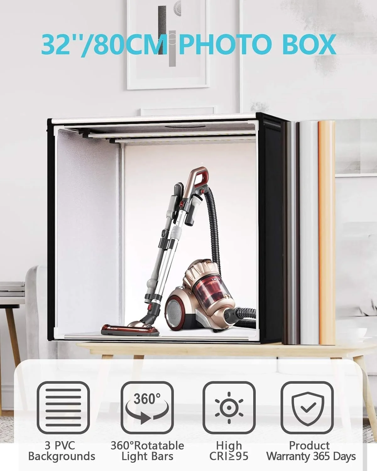 Професійний фотобокс SAMTIAN 80 см / 5500K / CRI 95 / 3 фони / Складний / Чорний, фото №2 Професійний фотобокс SAMTIAN 80 см / 5500K / CRI 95 / 3 фони / Складний / Чорний, фото №2