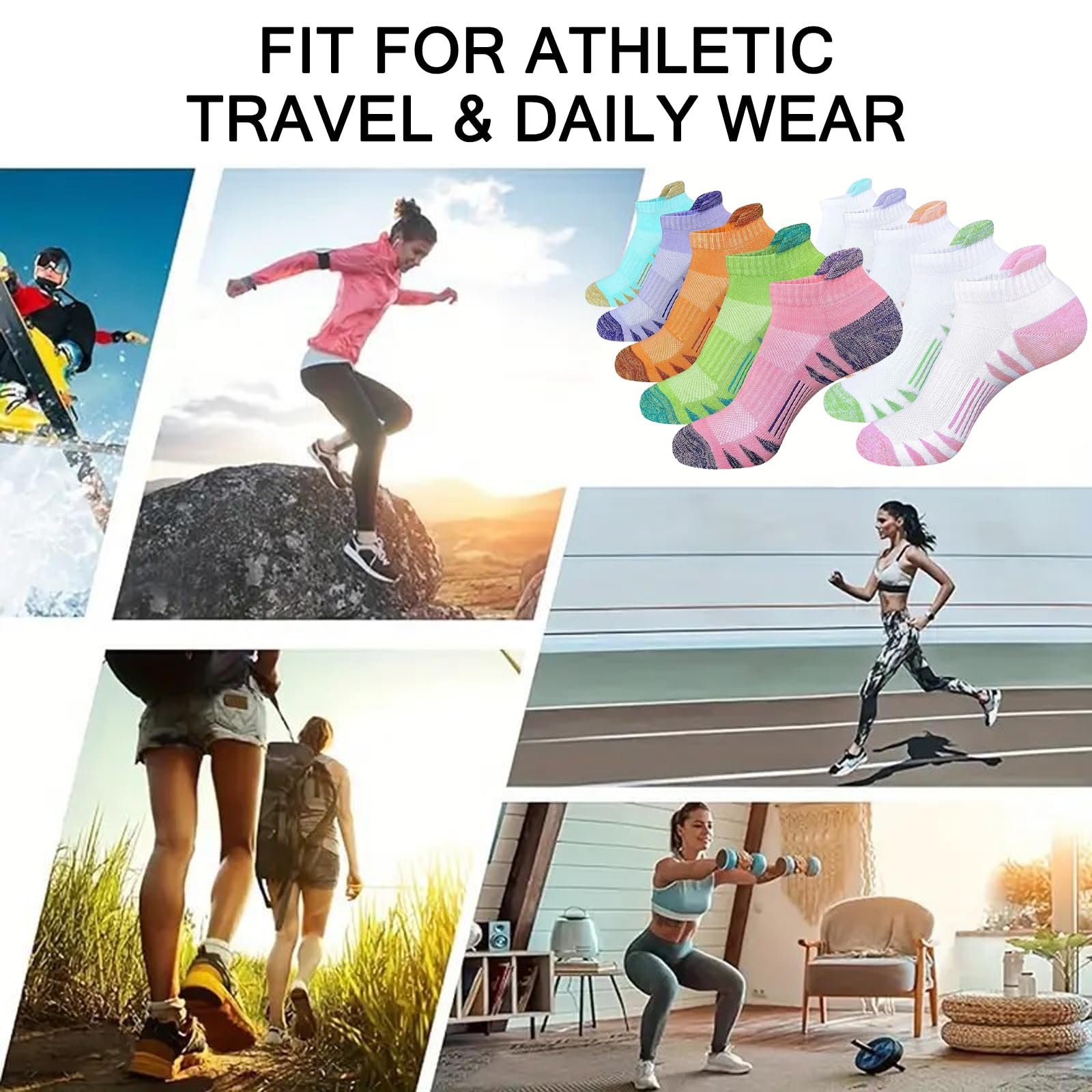 Носки Trainer Хлопковые Спортивные Женские Короткие Носки для бега с подкладкой, 10 пар, фото №7