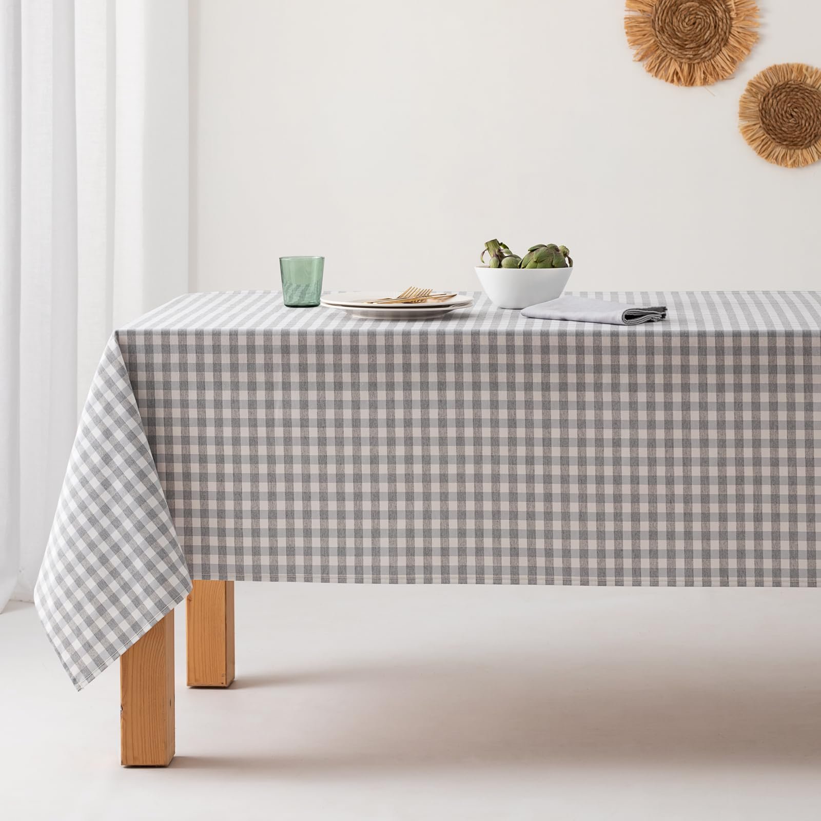 Скатертина GAMUSI Gingham прямокутна 140 x 300 см світло-сіра, фото №3