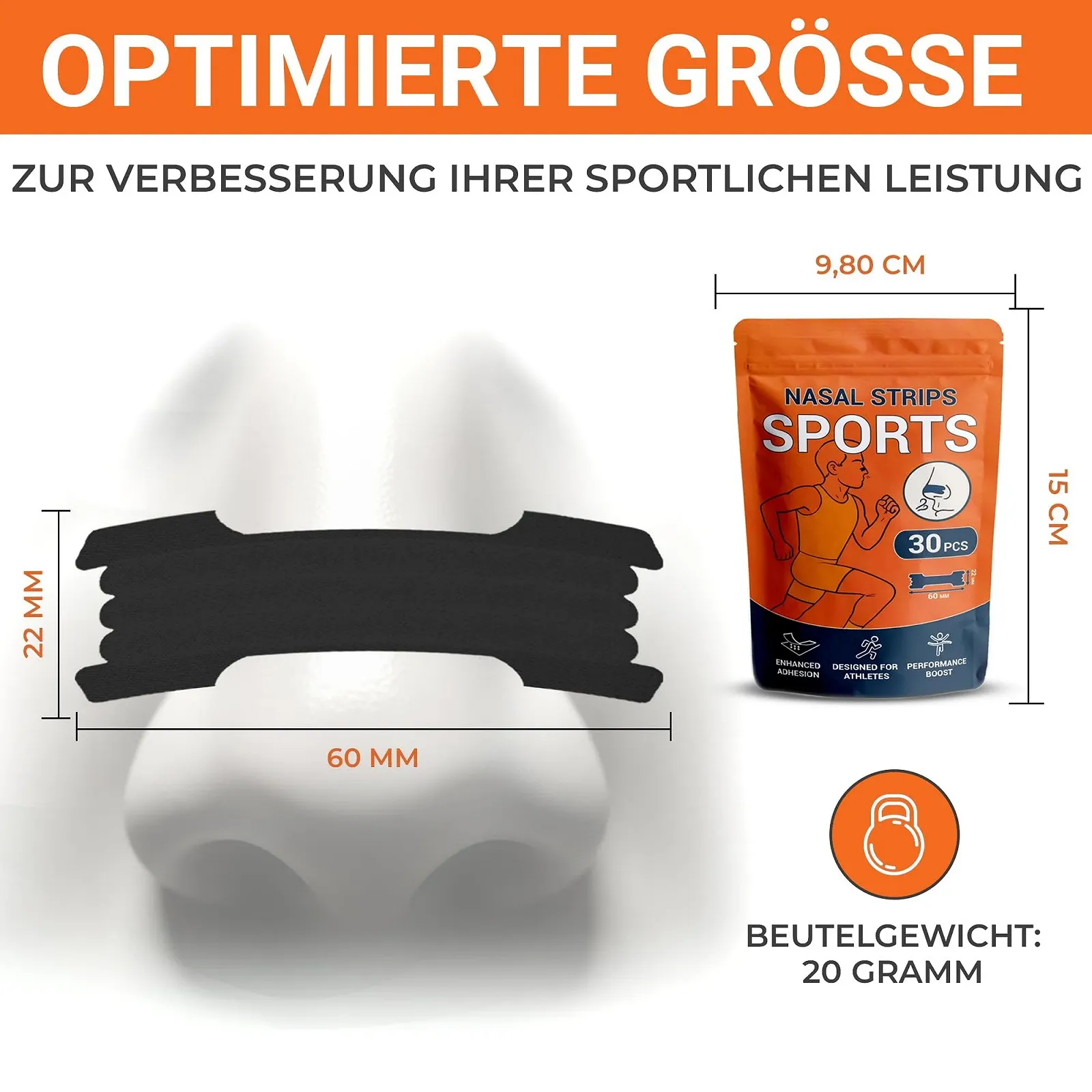 Смужки для носа спортивні Паковання з 30 штук Чорний, фото №2