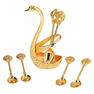 Ложка чайная, Эспрессо Ложка, Десертная Ложка, Кофейная Ложка с Держателем в Форме Лебедя, Маленькая Ложка, Металлический Органайзер с 6 Ложками, Набор Чайных Ложек для Чая, Кофе, Десерта, Можно мыть в посудомоечной машине - Фото 1