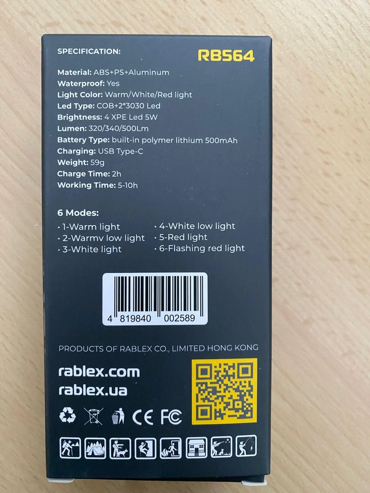 Міні LED робочий ліхтар RB564, 500 люмен, USB-C, 6 режимів освітлення та магнітна основа, фото №4