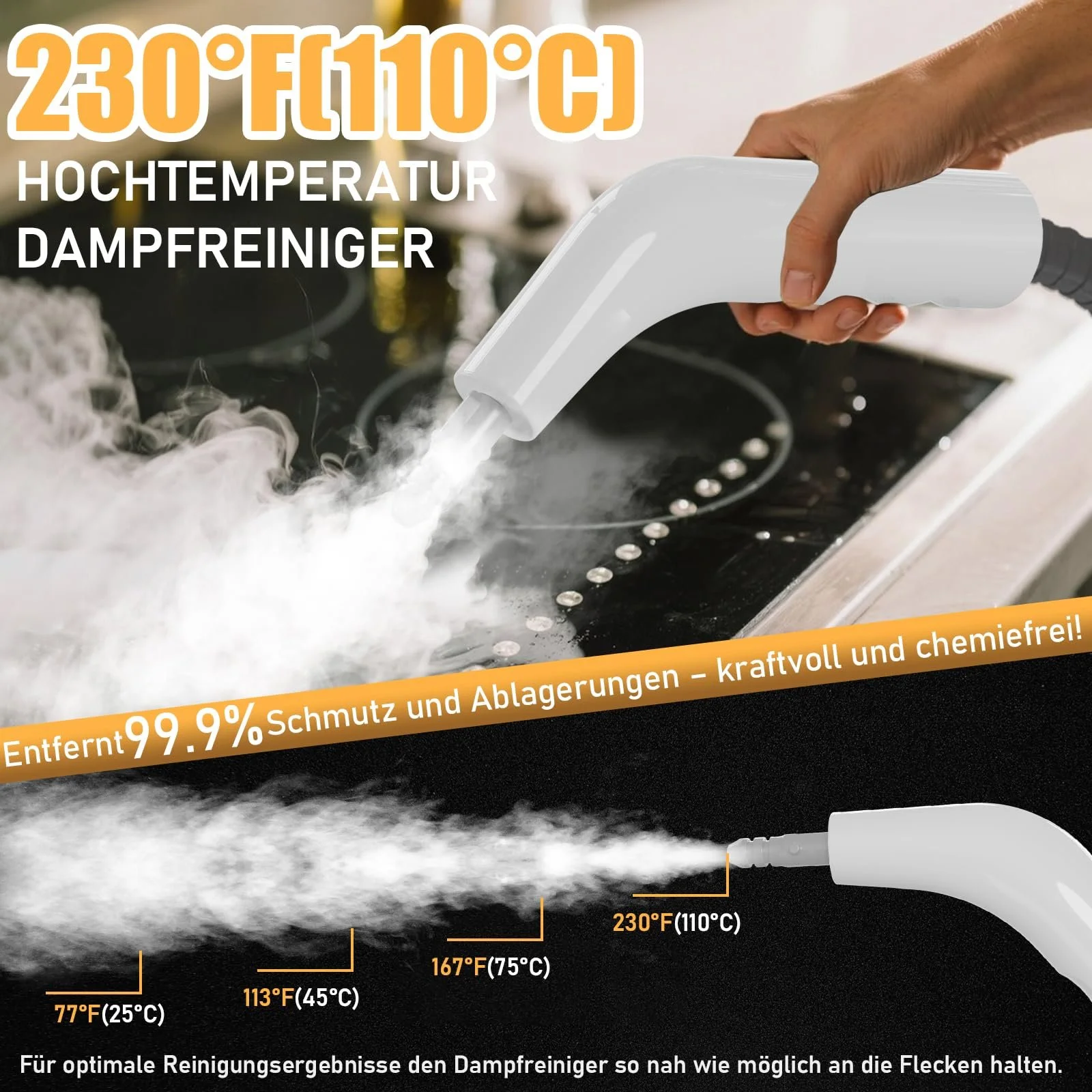 Пароочисник ручний з 6 насадками-щітками компактний 1.6 L, фото №3