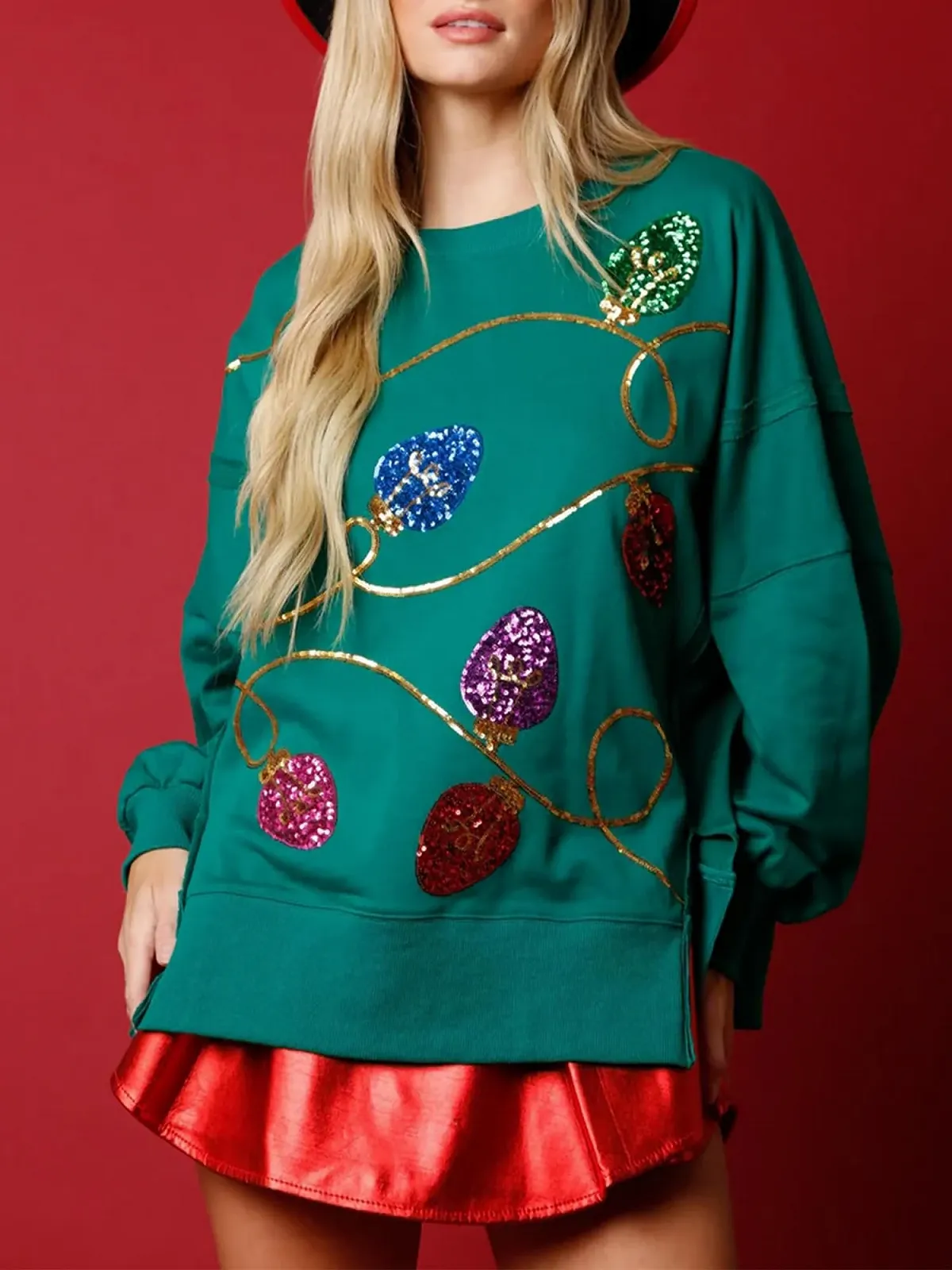 Женская Толстовка SANSIWU Санта Клаус с блестящим принтом Свободный Пуловер с длинными рукавами, фото №3 Женская Толстовка SANSIWU Санта Клаус с блестящим принтом Свободный Пуловер с длинными рукавами, фото №3