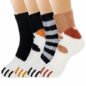 Плюшеві коралові шкарпетки, 4 пари м’яких шкарпеток - Фото 1