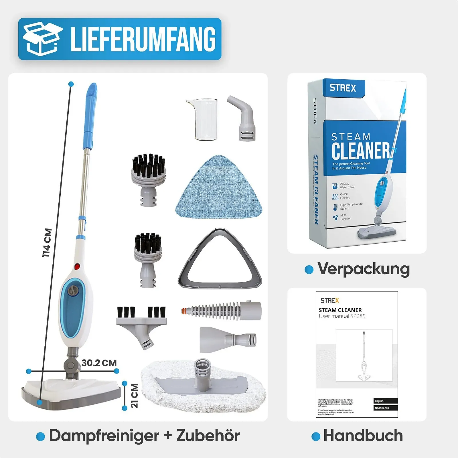 Пароочисник Strex 12-в-1 1500 Вт 280 мл, фото №9 Пароочисник Strex 12-в-1 1500 Вт 280 мл, фото №9