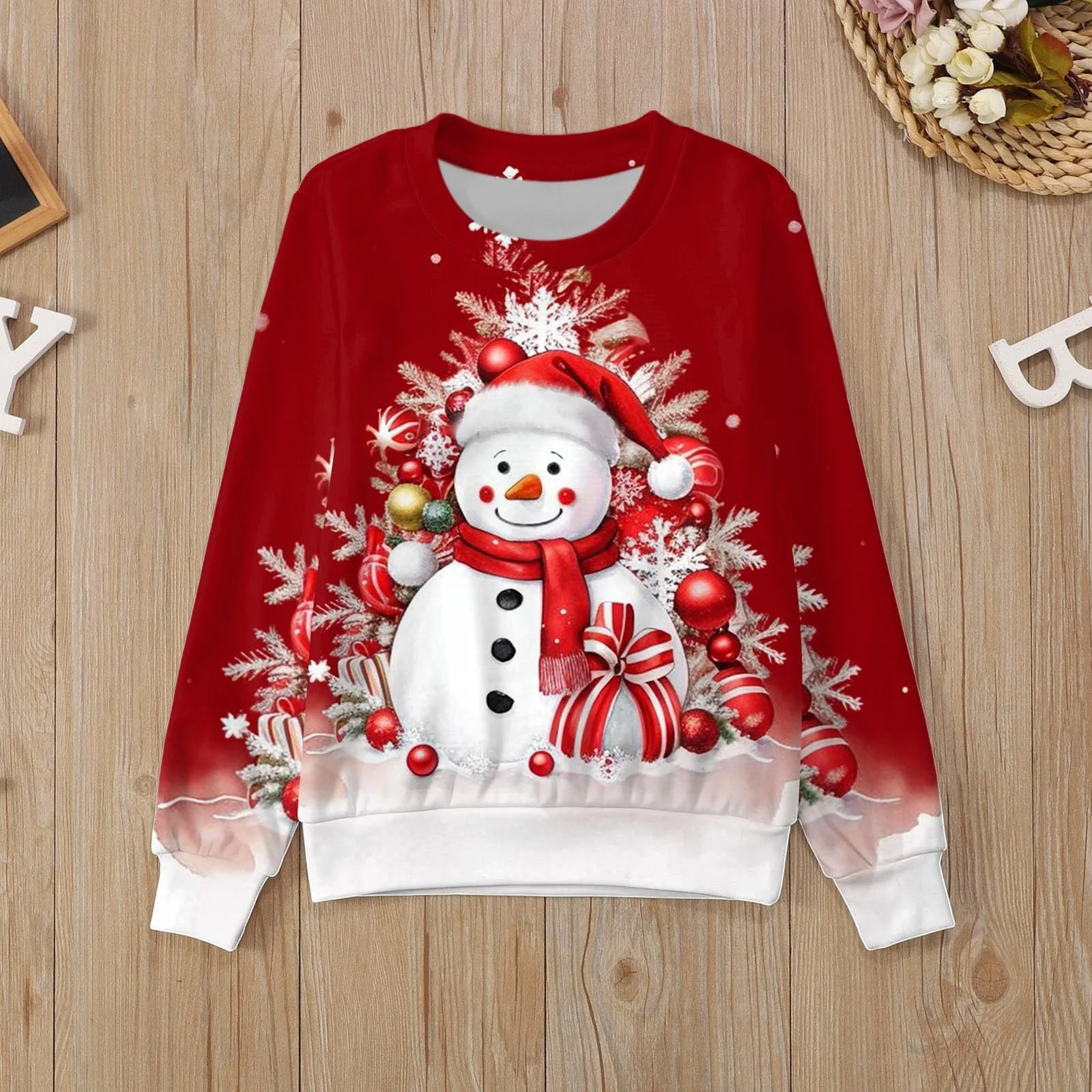 Рождественский джемпер Детский 104 для девочек, свитшот для девочек 152 Рождественский джемпер Модный Милый С принтом Круглый вырез Капюшон Длинный рукав, фото №4