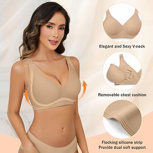 Бесшовный бюстгальтер пуш-ап V-Neck без косточек с широкими бретелями большого размера synthetic.ua - Фото 1