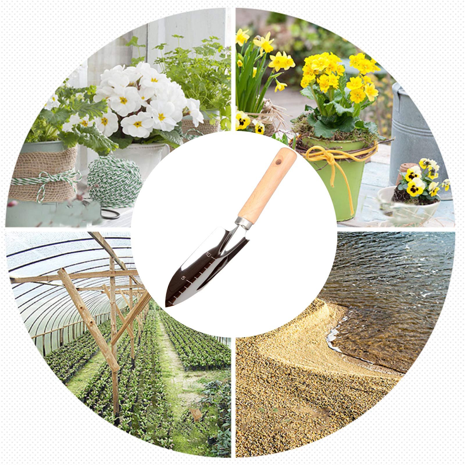 Лопата совковая садовый scalingscal, малый, универсальный, из нержавеющей стали, с деревянной ручкой, для посадки, пересадки, прополки, устойчив к коррозии., фото №6