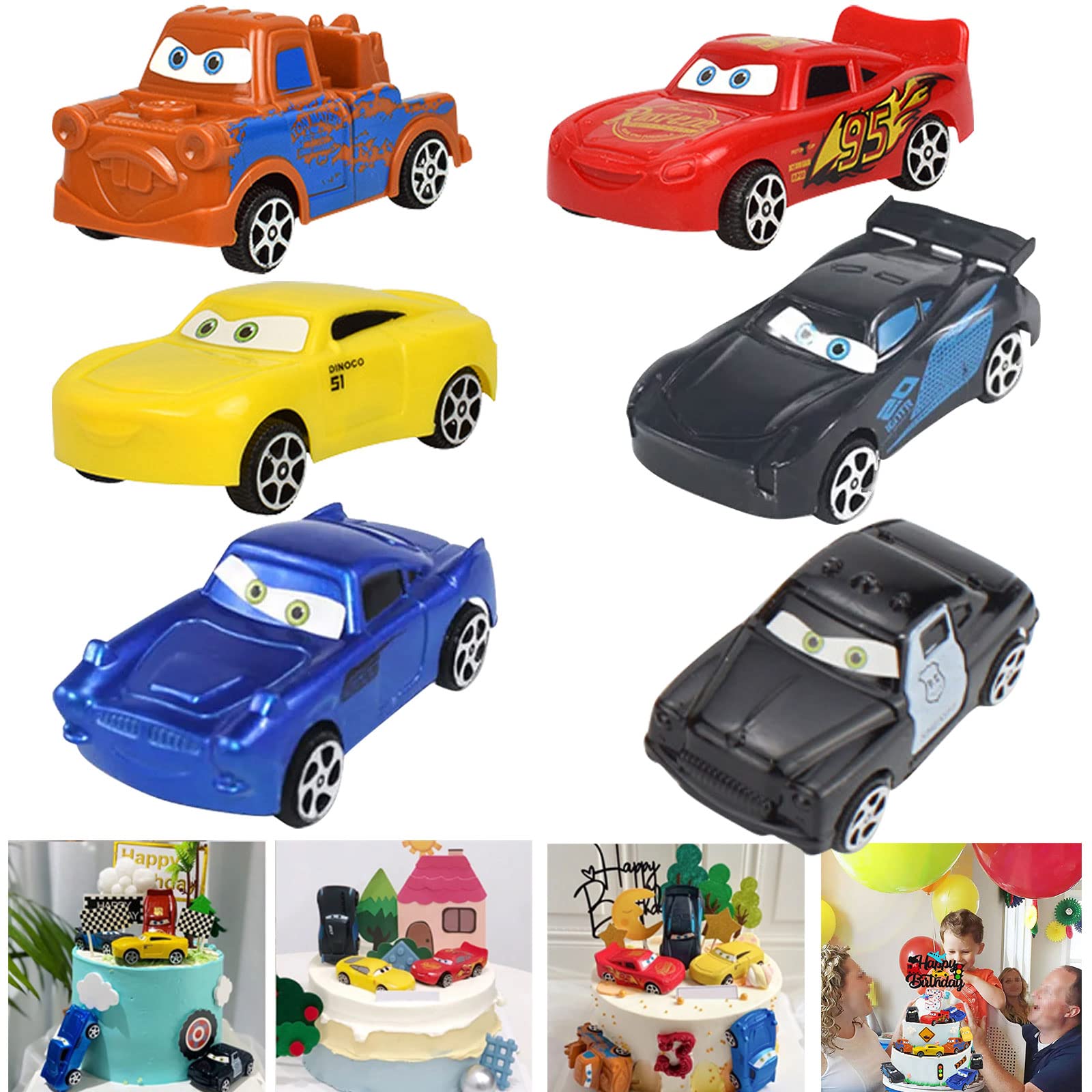 Игрушечный автомобиль Naotona Cake Decoration Children 6 Pack Cars Cake Topper для девочек от 3 лет, фото №1