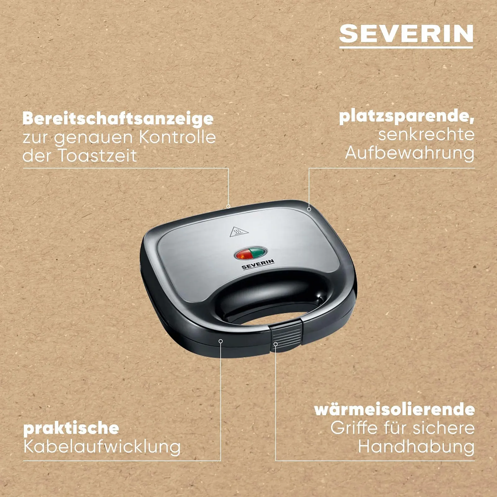 Сэндвичница Severin SA2969 EDS/SW из нержавеющей стали, фото №4 Сэндвичница Severin SA2969 EDS/SW из нержавеющей стали, фото №4