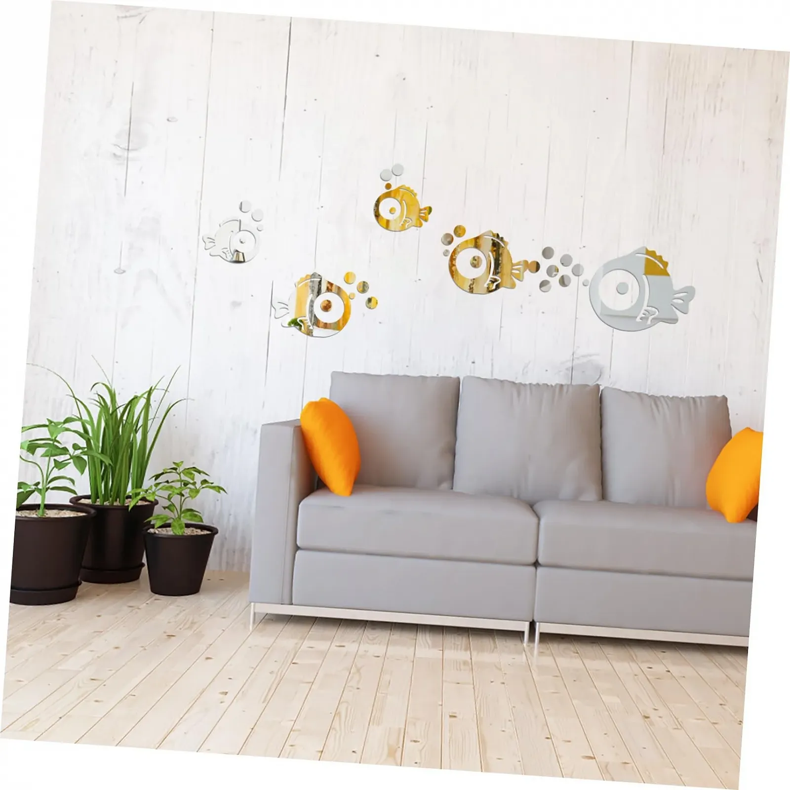 Наклейка на стіну BESPORTBLE Fish and Bubbles Mirror 3D Acrylic Водонепроникна Сріблястий, фото №6