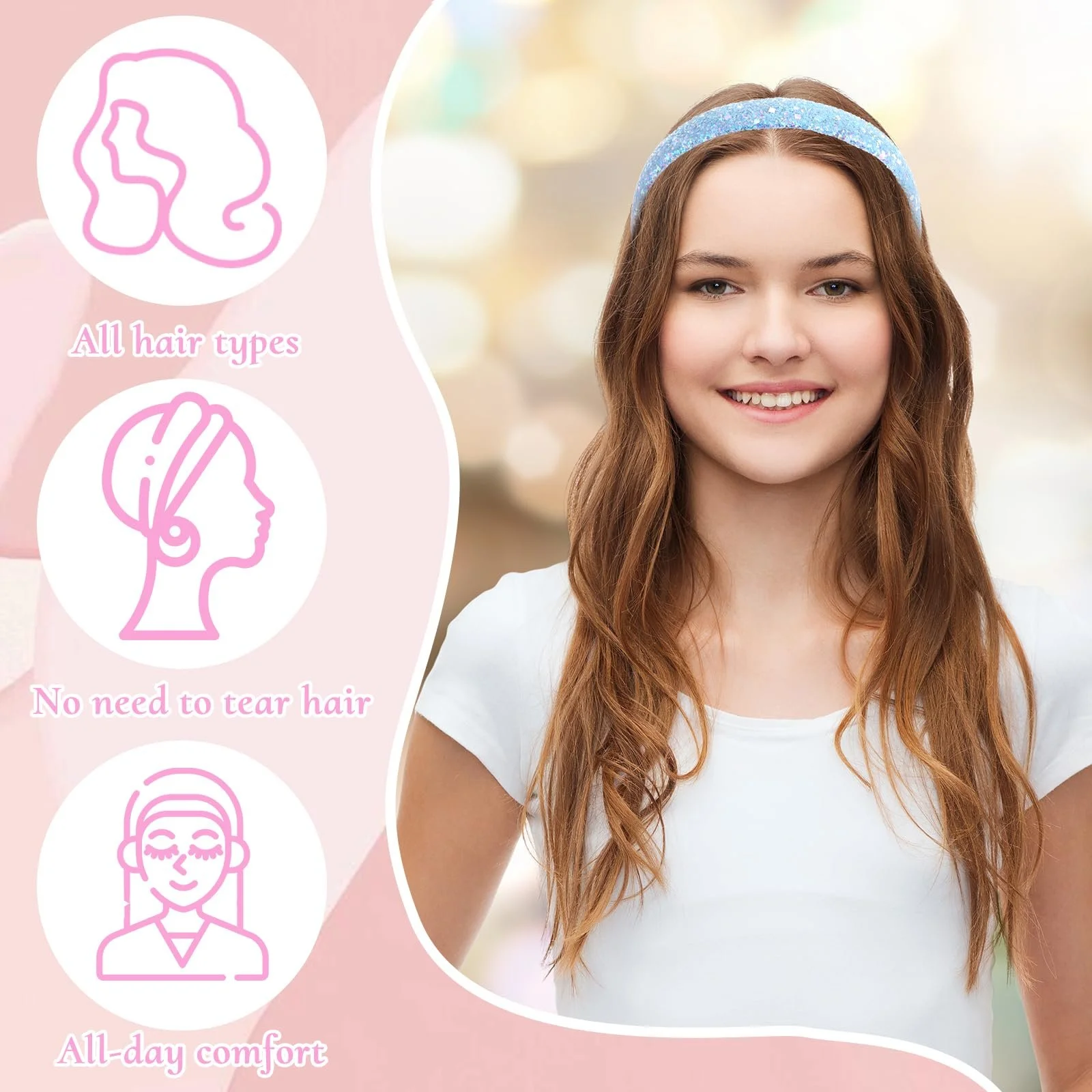 Набор обручей на голову из 3 штук с блестками для девочек., фото №3