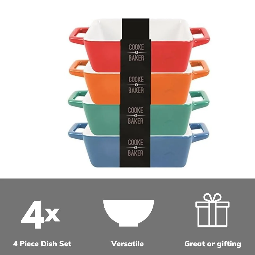 Набор форм для запекания Cooke and Baker 4 шт прямоугольные керамические 5х10х12 см разноцветные, фото №4