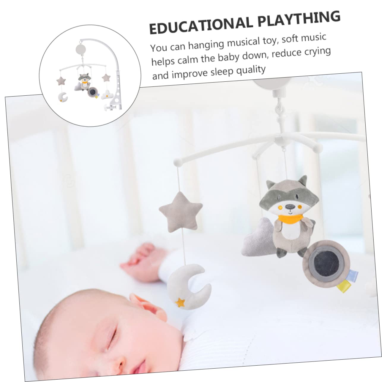 Музыкальная игрушка Hoement Musikglocke для детской кроватки мобильная пластиковая Light Grey, фото №3