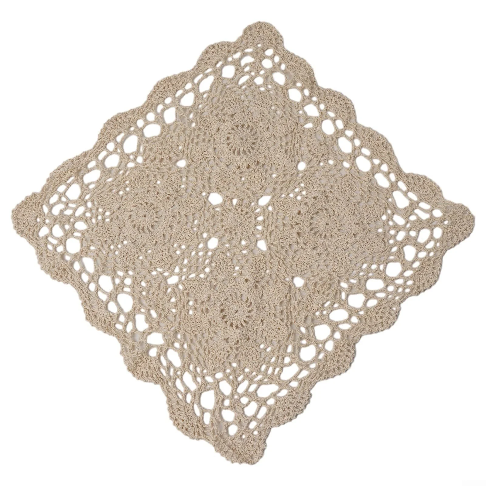 Скатертина Vintage Square Crochet Handmade Cotton Lace Hollow Out 40 х 40 см Бежевий, фото №1