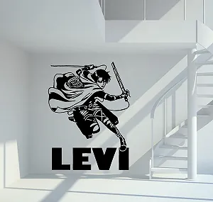 Наклейка на стіну Attack on Titan AOT Levi Ackermann L 90 см x 69 см Чорний матовий - Фото 1