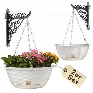 Підвісні кошики GarPet Набір з 2 шт. Ротанг Білий З металевими ланцюжками - Фото 1
