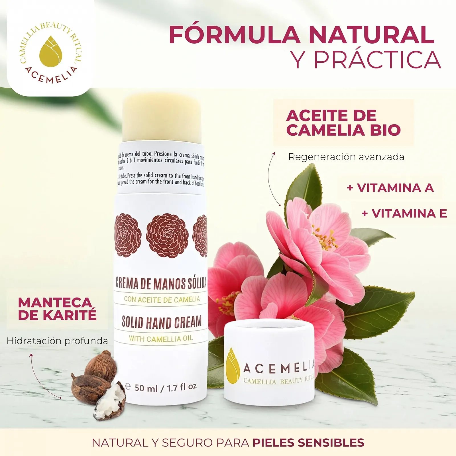 Крем для рук ACEMELIA Твердий у стіку Camellia and Shea Butter 50 г, фото №3