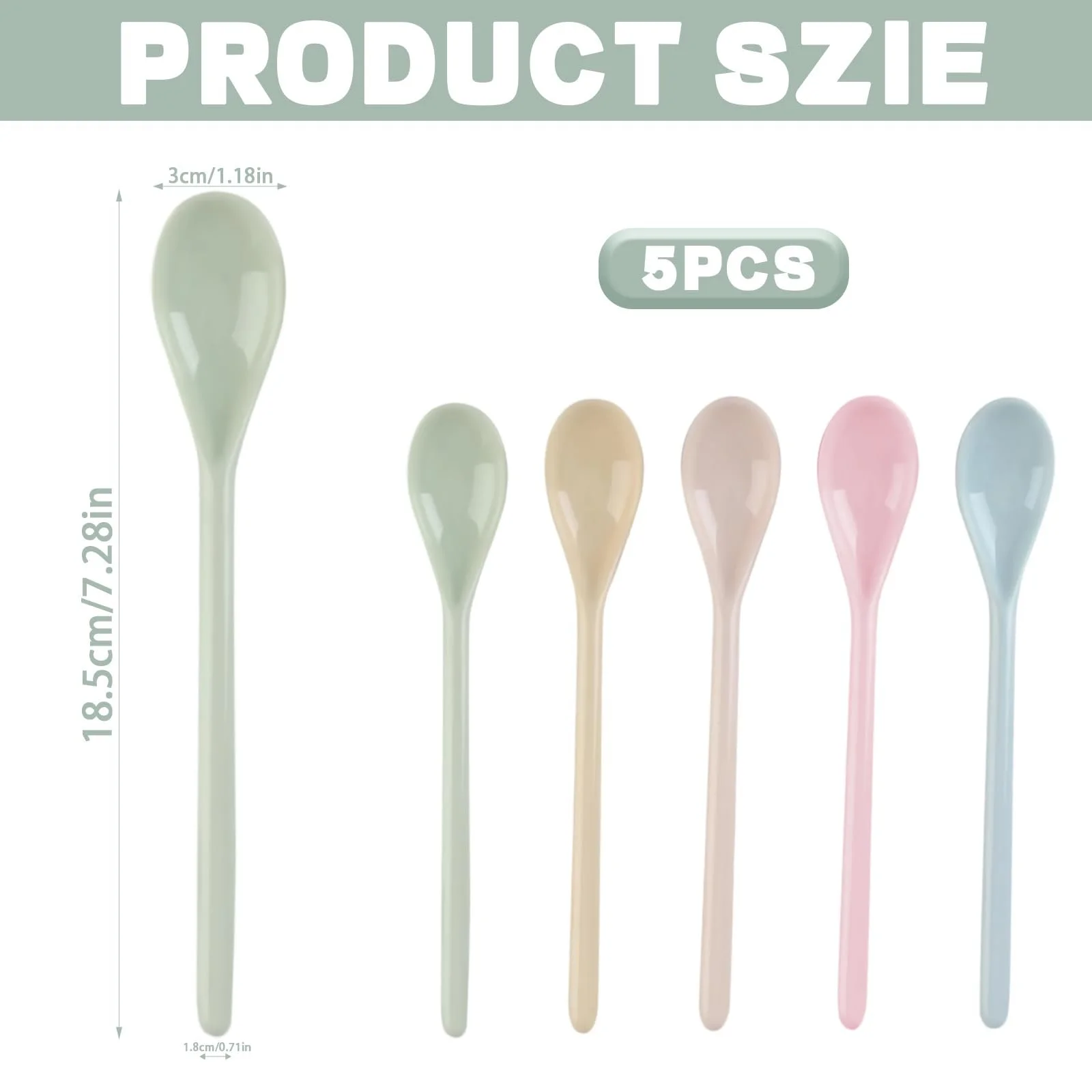 Ложки Пластикові Довгі Набір 5 штук Різнокольорові, фото №2
