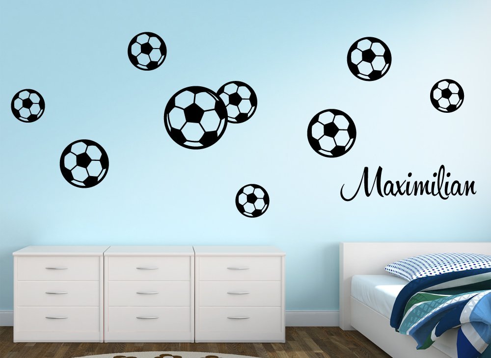 Наклейка на стіну Grandora W5032 9 футбольних м'ячів Чорна, фото №1