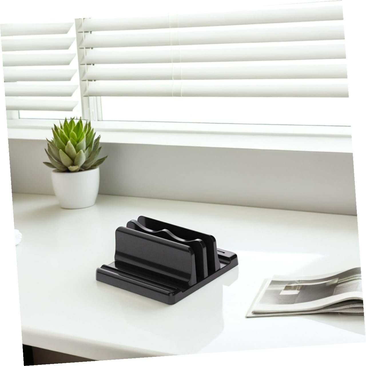 Вертикальная Подставка для Ноутбука с Двойными Слотами Регулируемая Экономия Пространства Держатель для Ноутбука Планшета и Книг Прочный Органайзер для Стола и Рабочего места, фото №6