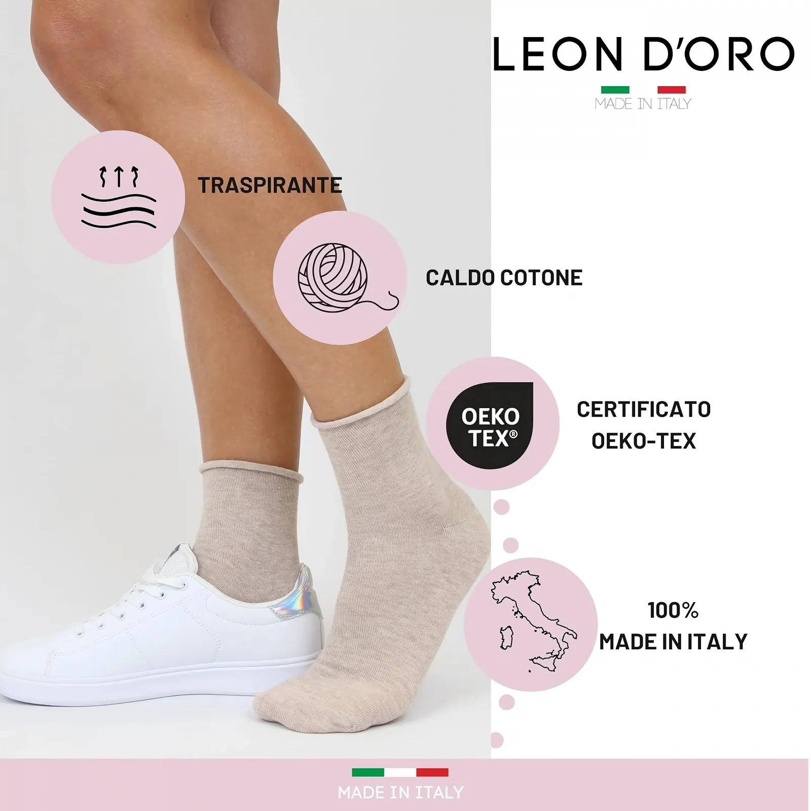 Женские носки LEON D'ORO Без резинки Теплые Хлопковые 3/6 пары Короткие носки Модные Сделано в Италии, фото №5