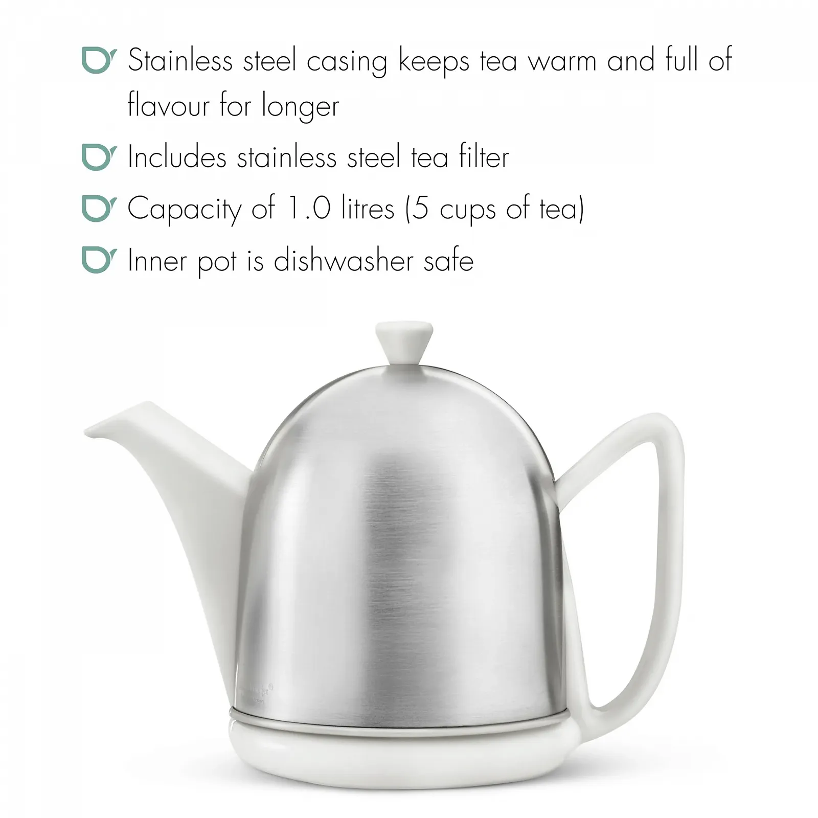 Чайник-заварник Bredemeijer Manto 1,0 л, сатинове покриття, Spring White, кераміка 1 л, фото №2