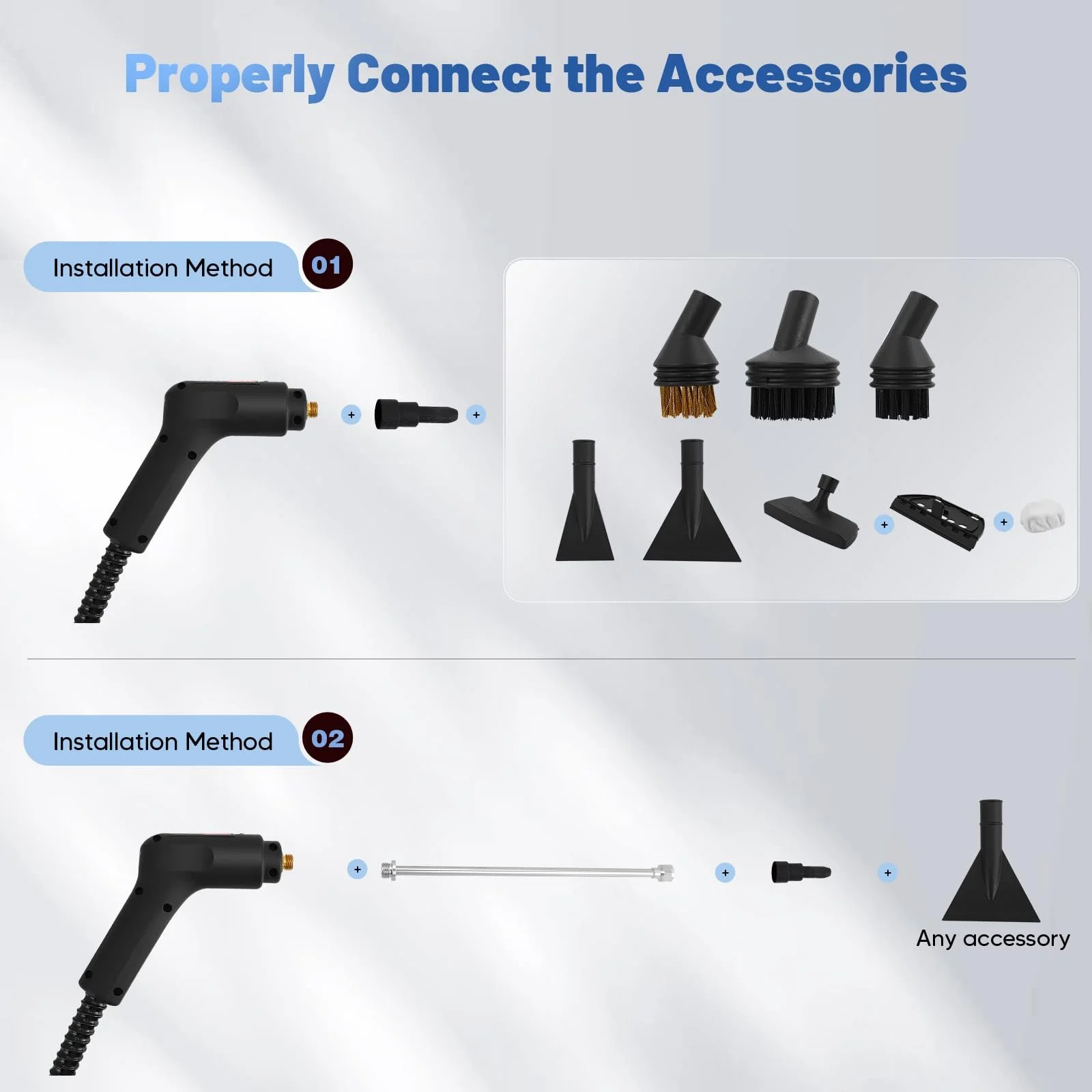 Ручний пароочисник 2500 Вт 1600 мл 3 бар із 6 щітками та 3 швидкостями, фото №7