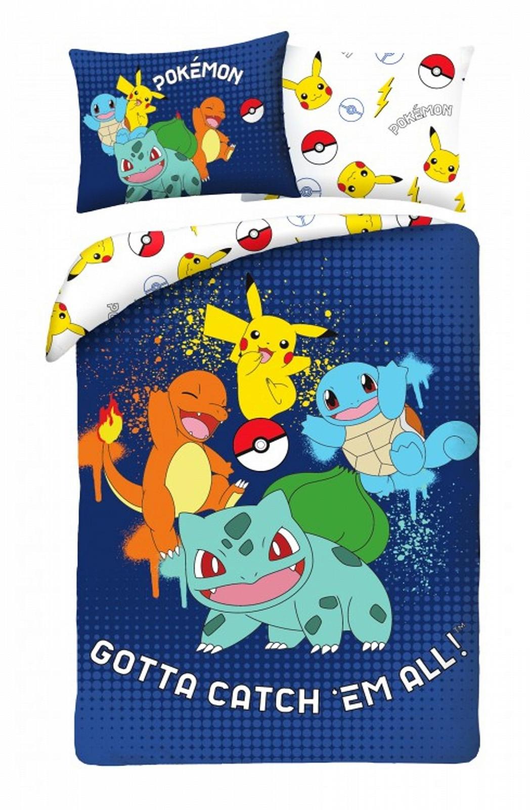 Детское Постельное Белье Pokemon Pikachu, Glumanda, Sword Beetle и Bulbizarr, 140 x 200 см и 70 x 90 см, фото №1
