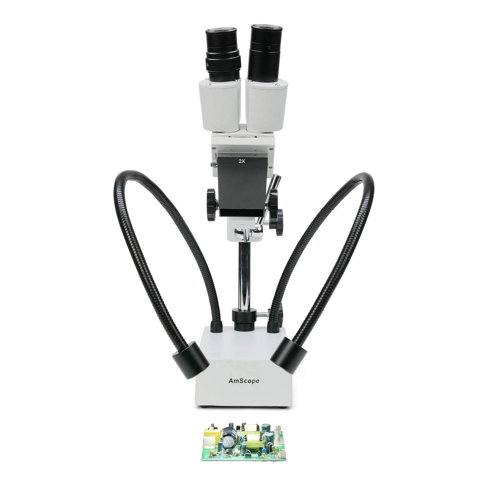 Микроскоп стереоскопический AmScope SE420-2L 20x с фиксированным объективом, с двойной светодиодной подсветкой на гибкой стойке, фото №5