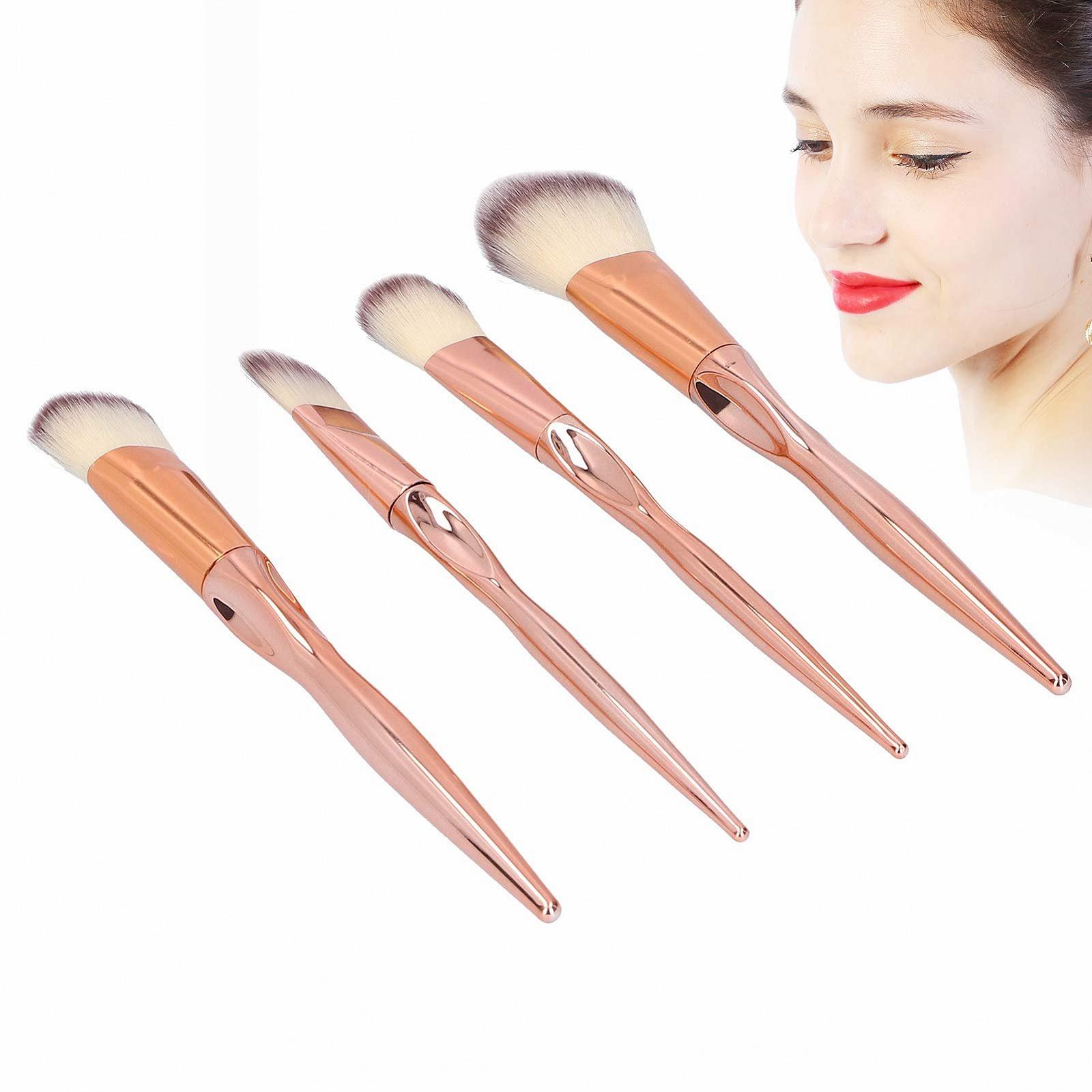 Набор кистей для макияжа лица Verdant Touch, 4 шт., коричнево-белый ворс, фото №6