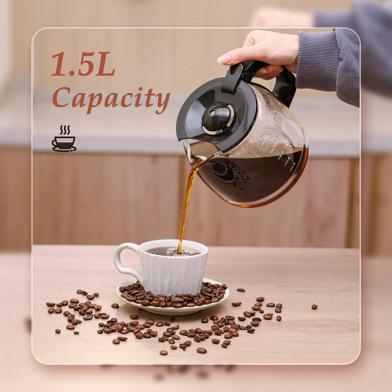 Капельная кофеварка Aigostar Benno Digital 1.5 л 800 Вт Нержавеющая сталь/Черный, фото №8