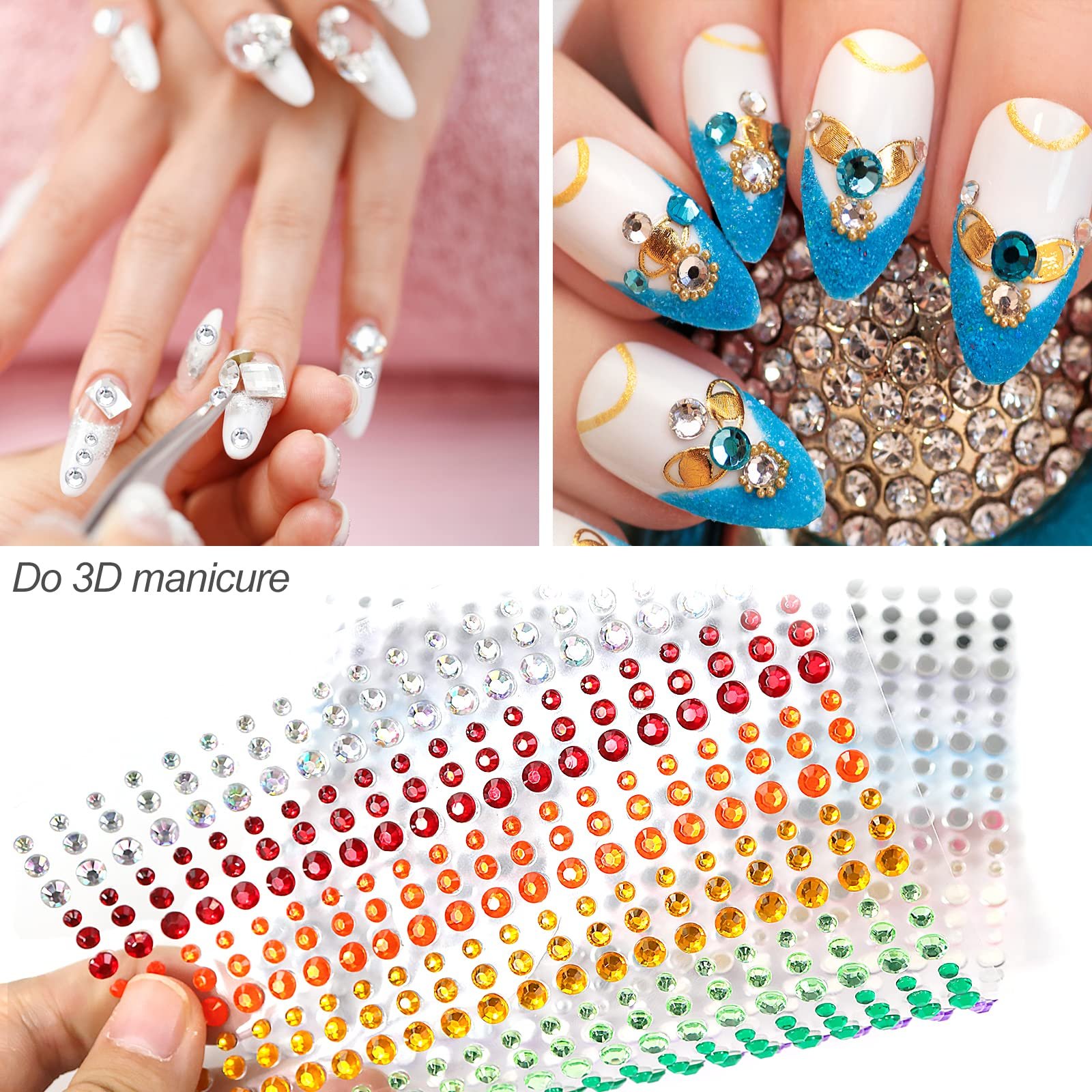 Стрази Самоклеючі Блискучі Камінці 3 мм, 4 мм, 5 мм (900 шт), фото №6