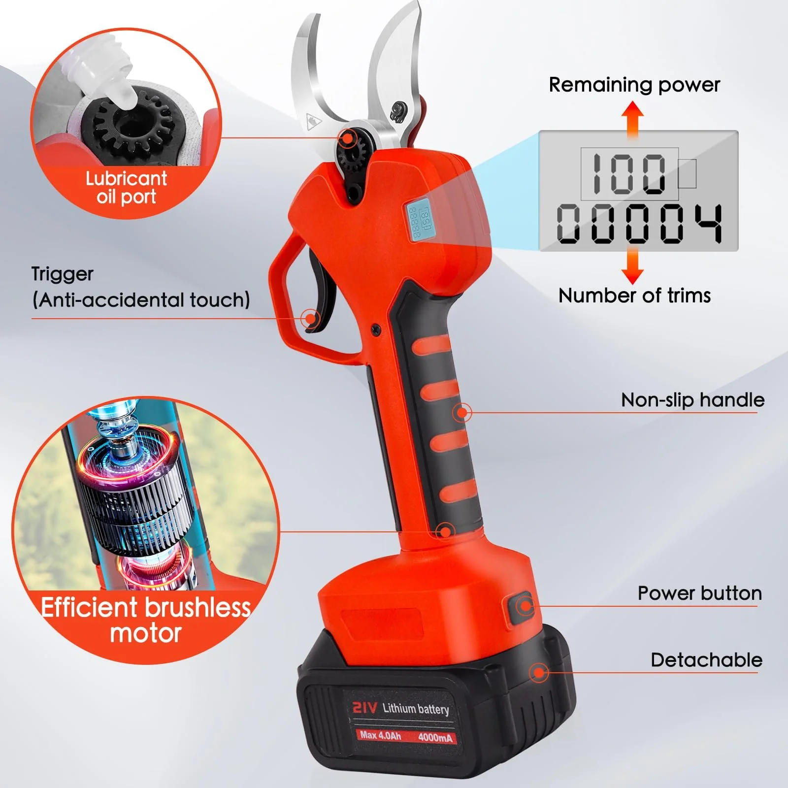 Секатор акумуляторний Електричний, бездротовий, перезаряджуваний, фото №3