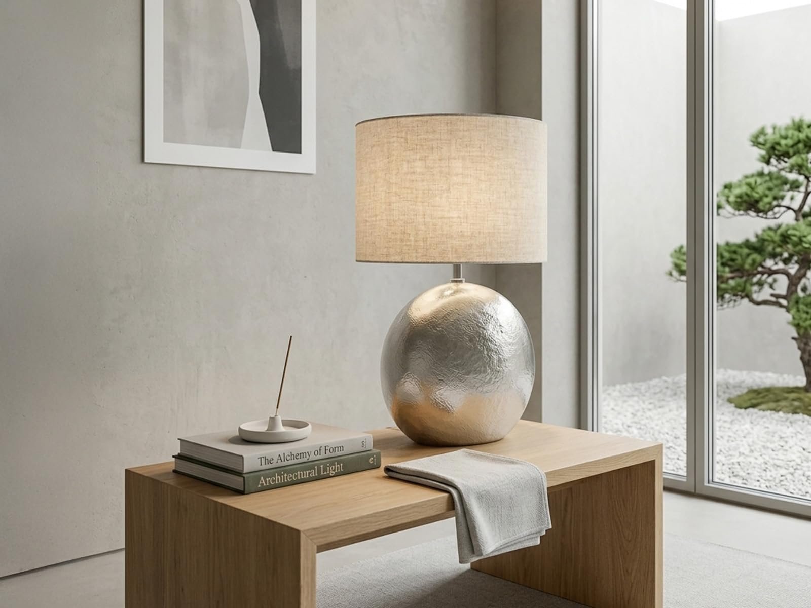 Настільна лампа Metal Base Linen Shade E27 7 Вт 806 лм 53 см Античне срібло Бежева, фото №2