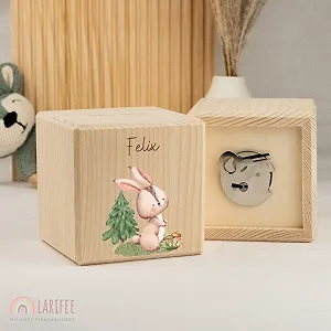 Скарбничка LARIFEE Rabbit дерев'яна кубічна з замком та ключем synthetic.ua - Фото 1