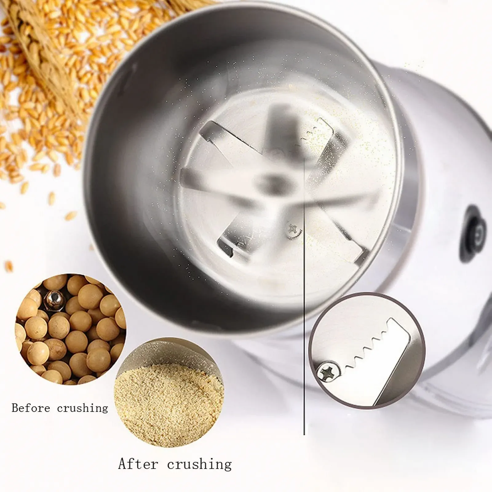 Електрична кавомолка портативна 4-лезова для кавових зерен, спецій, насіння, перцю, цукру, солі, фото №5